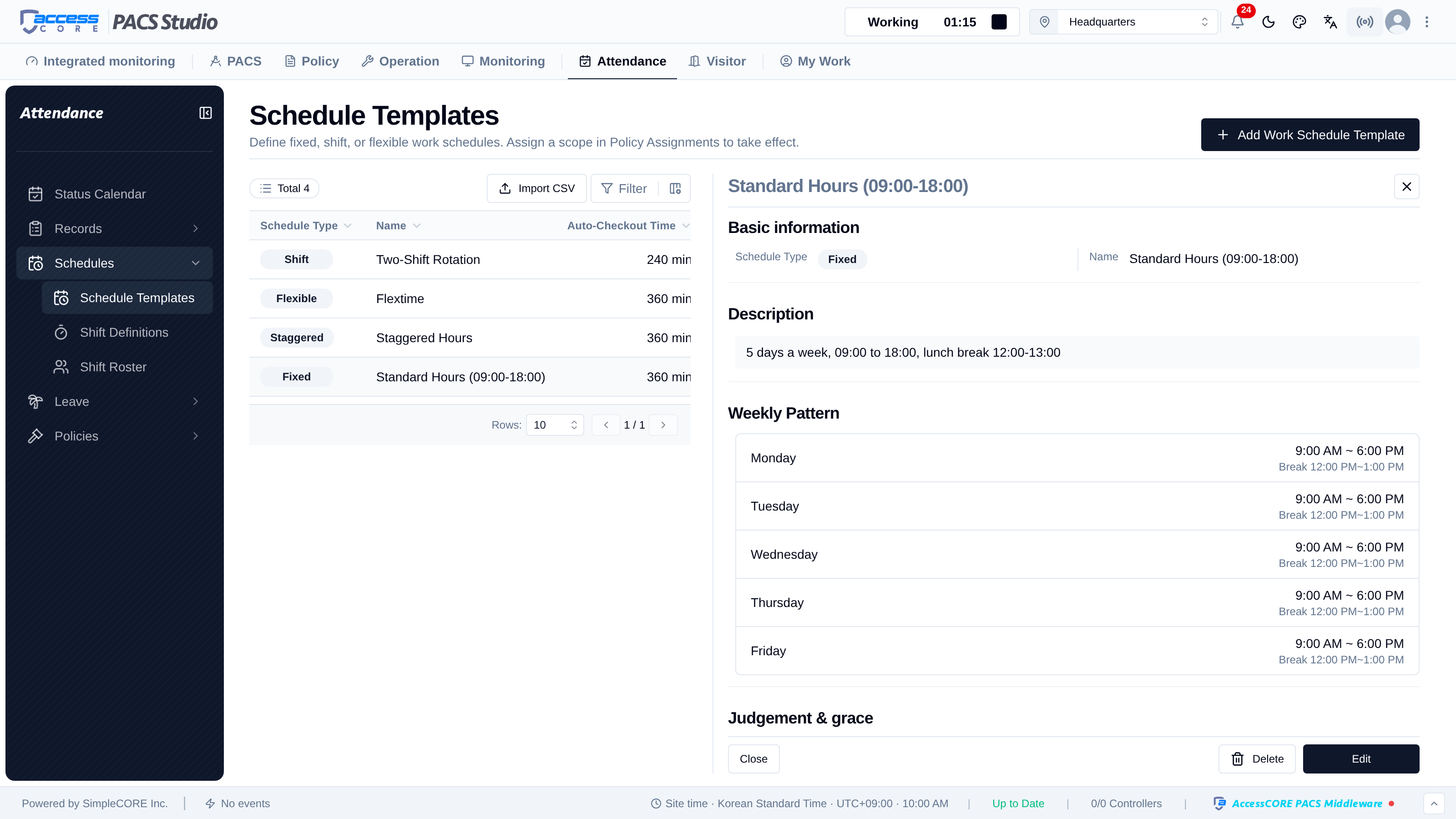 Schedule template settings